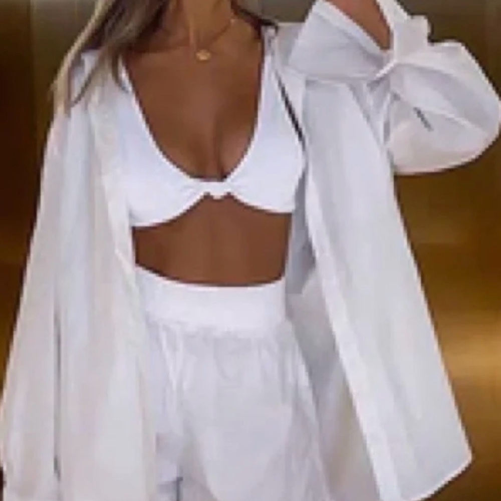 White Fox Boutique White Cotton Swim Coverup Shirt